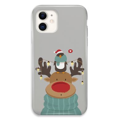 Новогодний чехол «Deer and penguin» на iPhone 12 mini арт. 1485