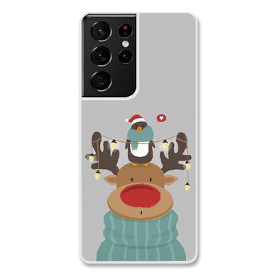 Новогодний чехол «Deer and penguin» на Samsung S21 Ultra арт. 1485